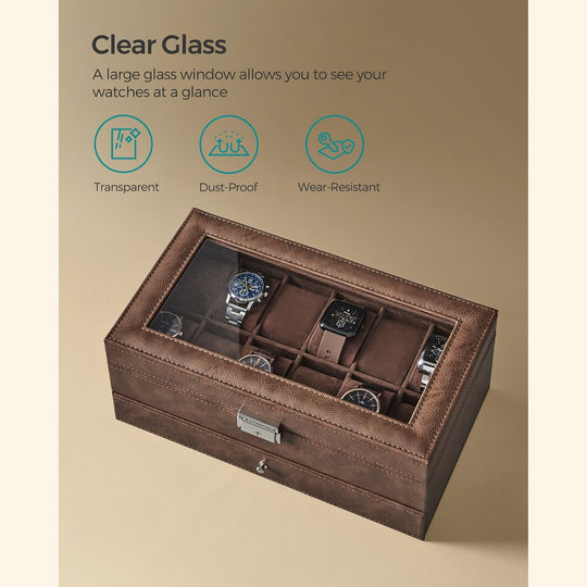Watch Case Organizer | 6-Slot Glass Lid Storage