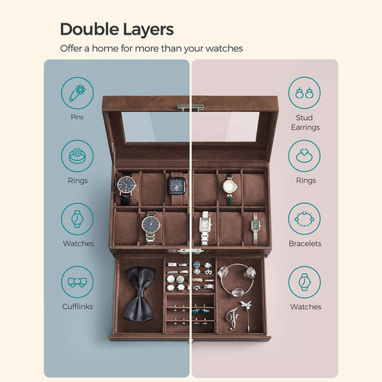 Watch Case Organizer | 6-Slot Glass Lid Storage