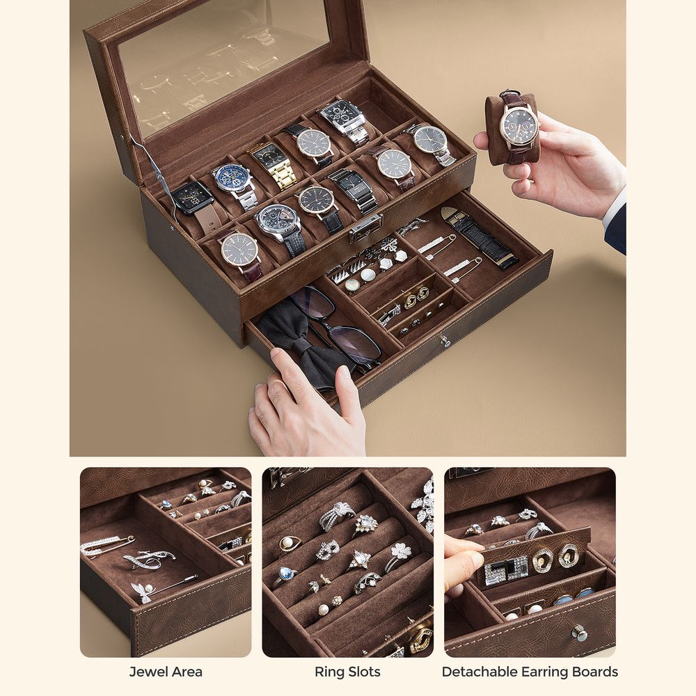 Watch Case Organizer | 6-Slot Glass Lid Storage