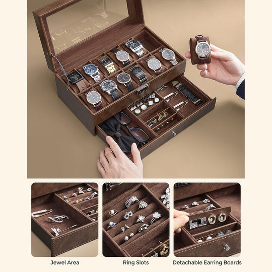 Watch Case Organizer | 6-Slot Glass Lid Storage