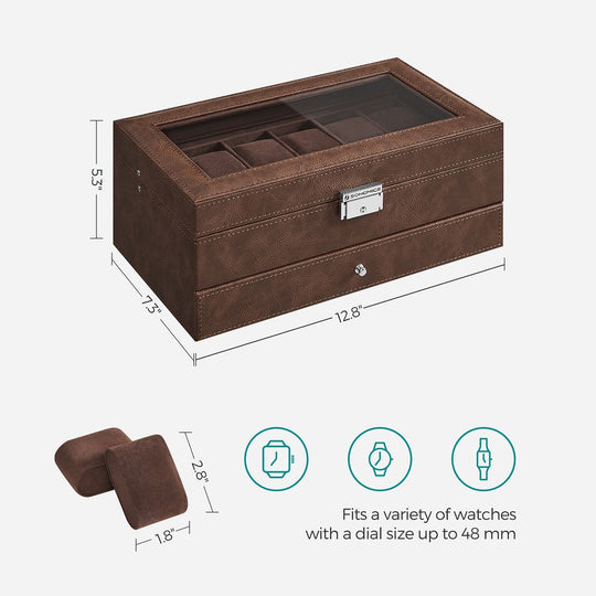 Watch Case Organizer | 6-Slot Glass Lid Storage