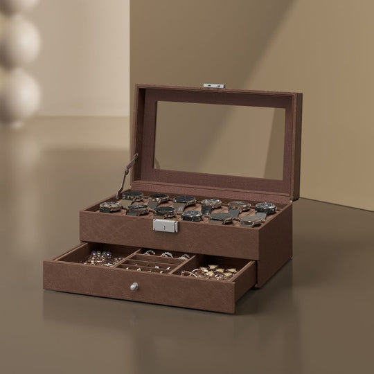 Watch Case Organizer | 6-Slot Glass Lid Storage