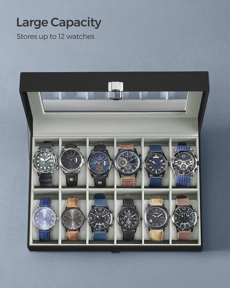 Watch Box Organizer | Glass Lid Display Case With Clasp