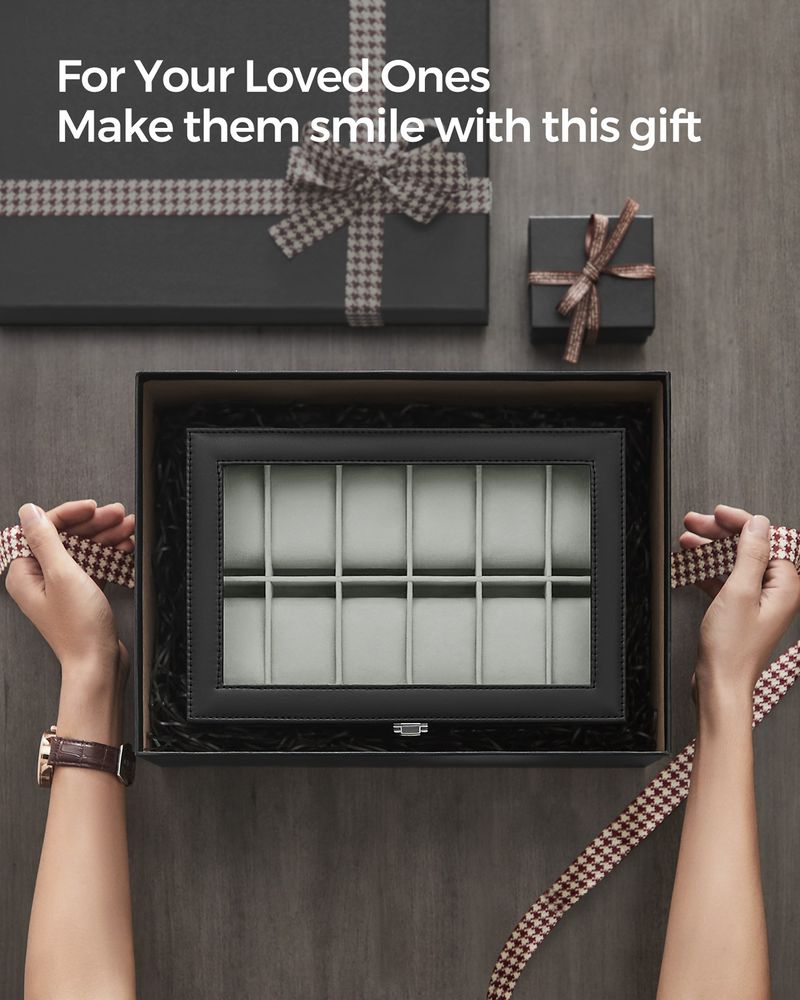 Watch Box Organizer | Glass Lid Display Case With Clasp