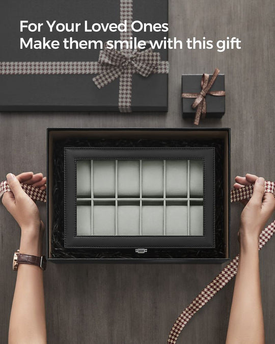 Watch Box Organizer | Glass Lid Display Case With Clasp