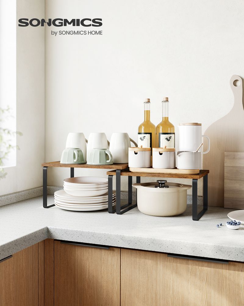 Cabinet Counter Shelves | Set of 2 Kitchen Storage Organizers