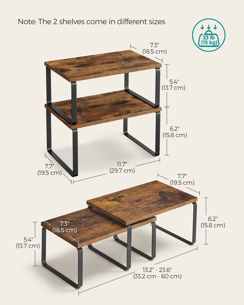 Cabinet Counter Shelves | Set of 2 Kitchen Storage Organizers