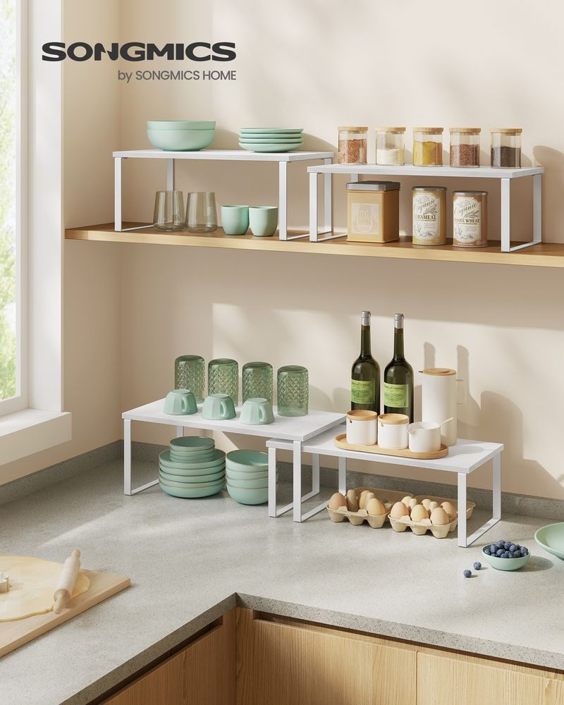 Cabinet Counter Shelves | Set of 2 Kitchen Storage Organizers