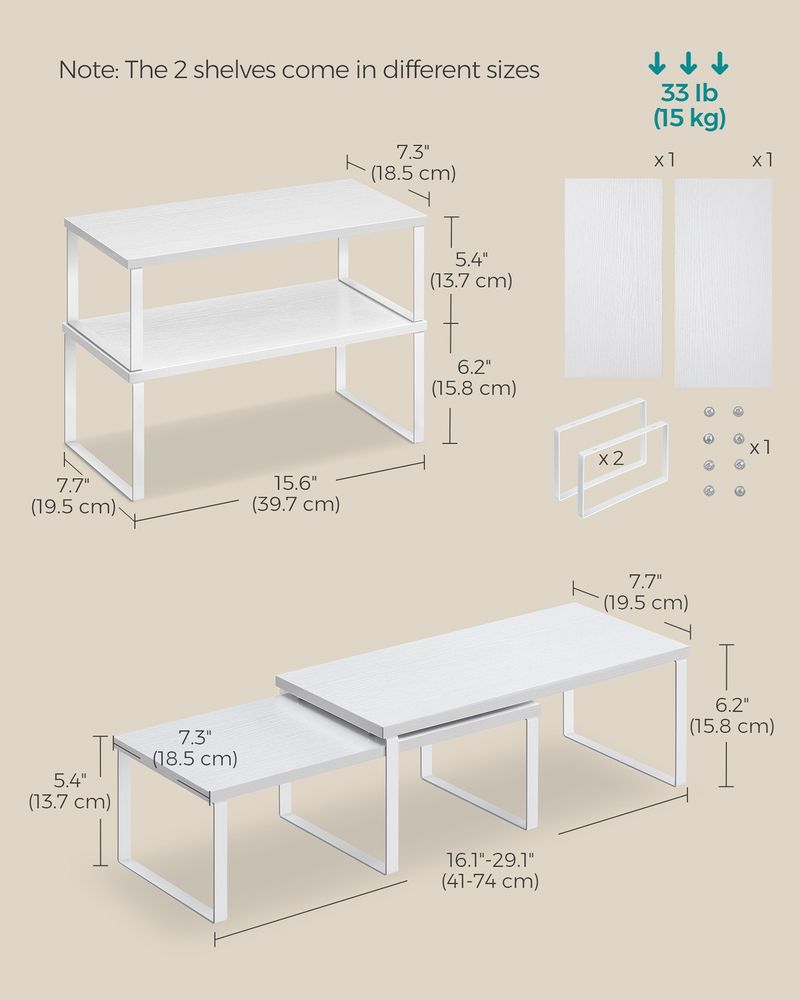 Cabinet Counter Shelves | Set of 2 Kitchen Storage Organizers