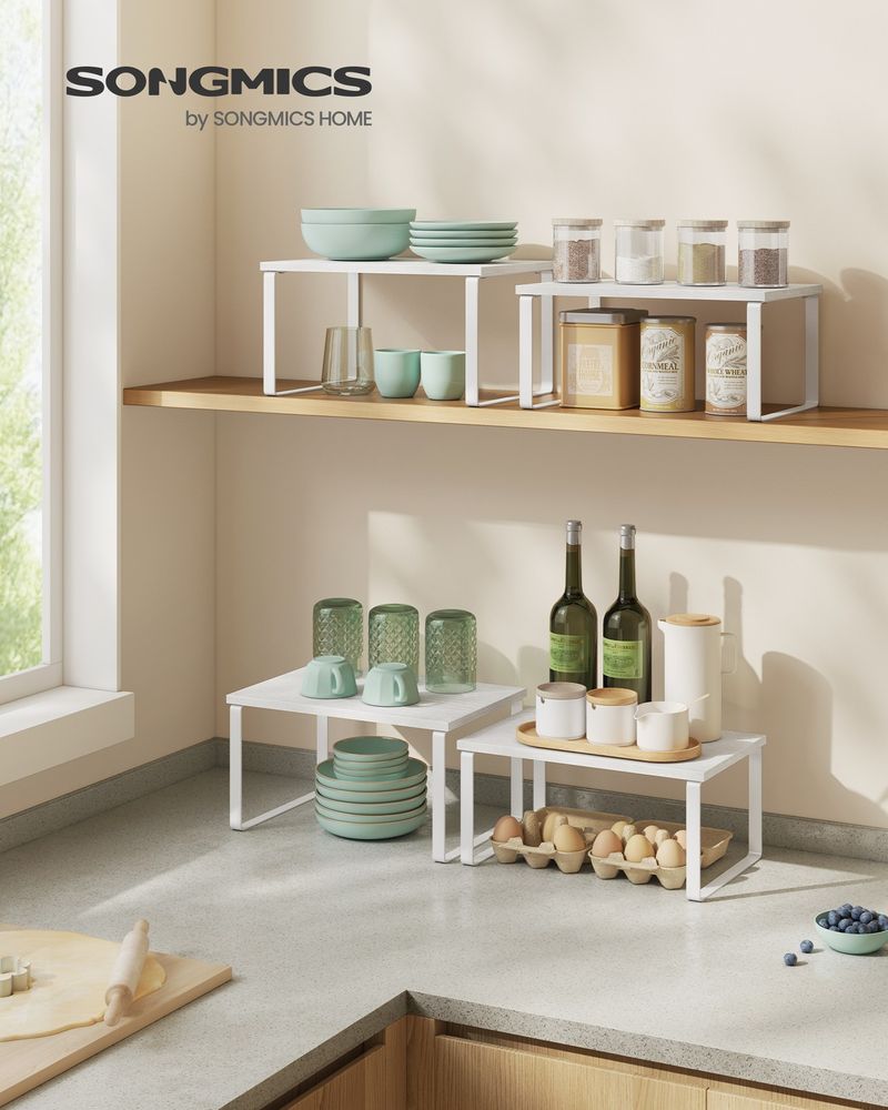 Cabinet Counter Shelves | Set of 2 Kitchen Storage Organizers
