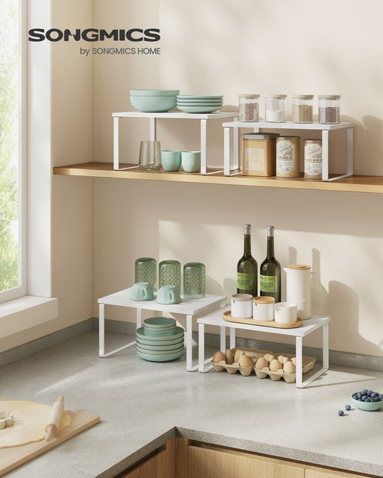 Cabinet Counter Shelves | Set of 2 Kitchen Storage Organizers