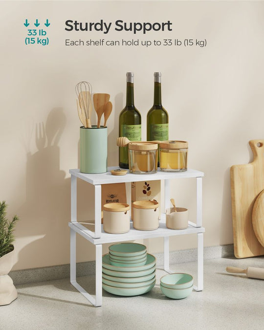 Cabinet Counter Shelves | Set of 2 Kitchen Storage Organizers