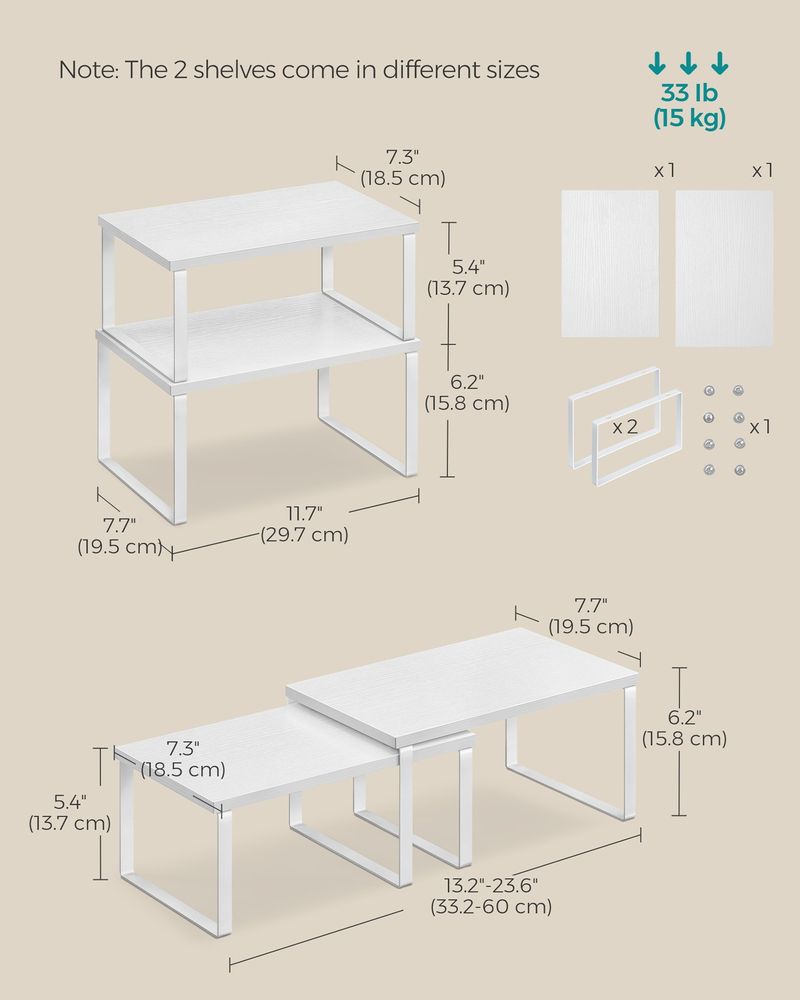 Cabinet Counter Shelves | Set of 2 Kitchen Storage Organizers