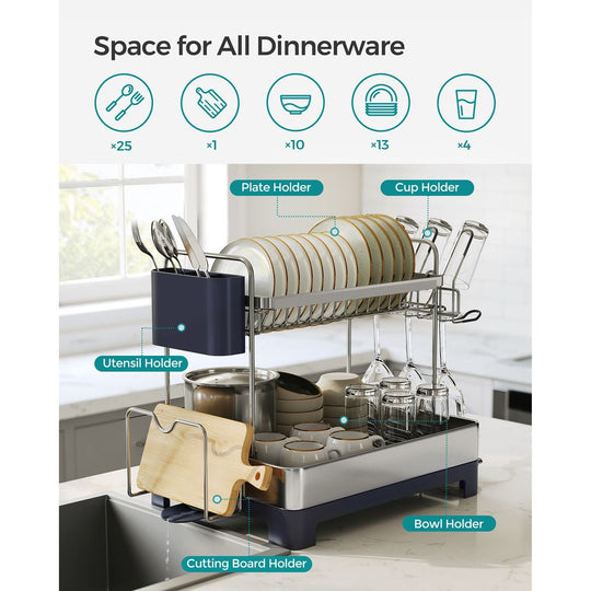 2-Tier Dish Rack | Drainboard With Rotatable Spout