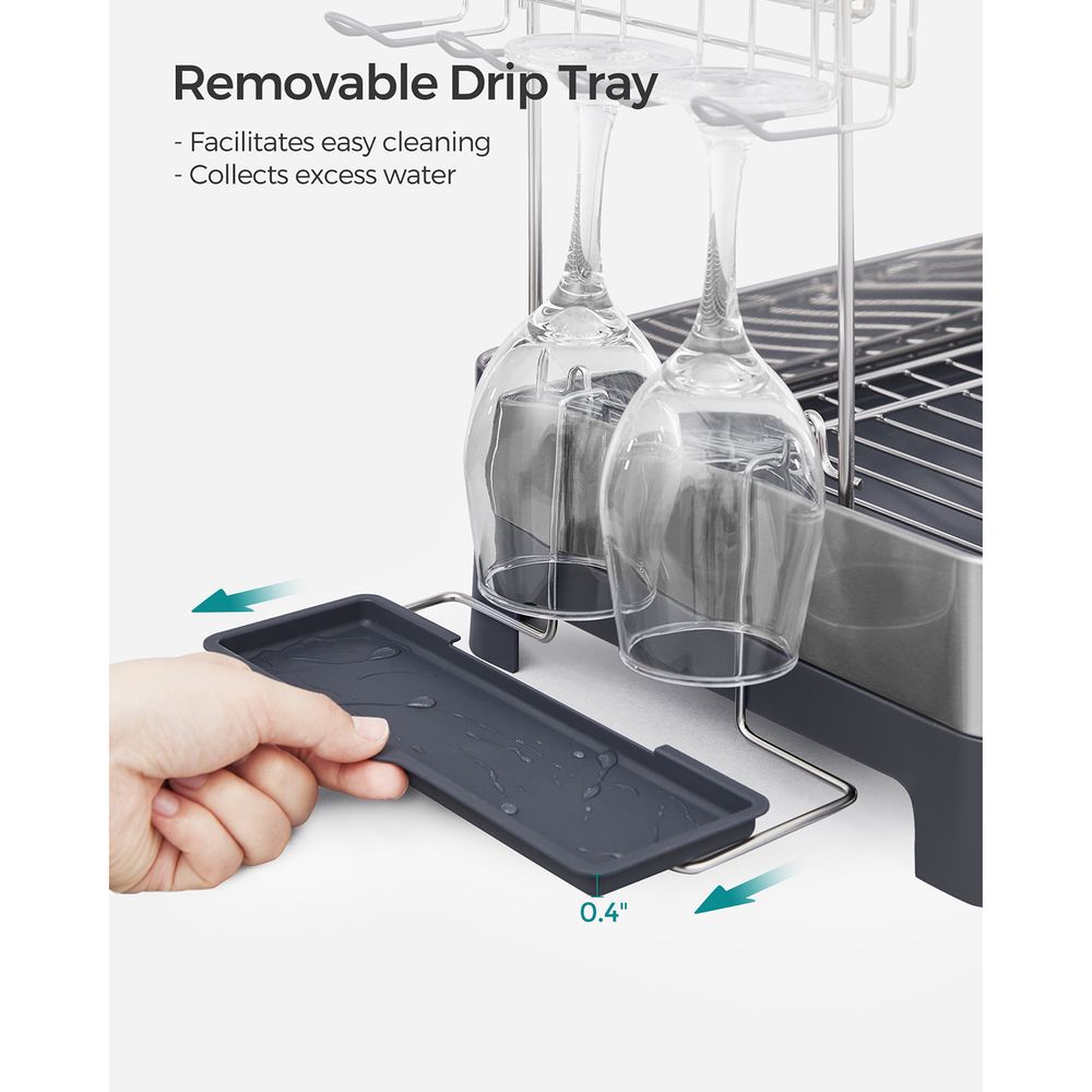 Two Tier Dish Drying Rack | Stainless Steel With Drainage Spout