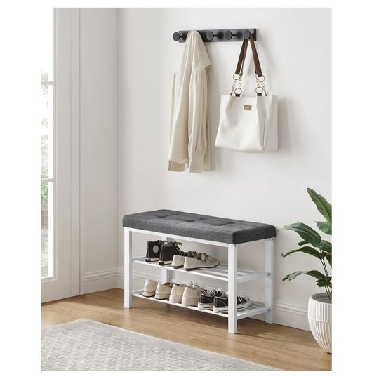 Cushioned Shoe Storage Bench | Entryway Seating With Shelves