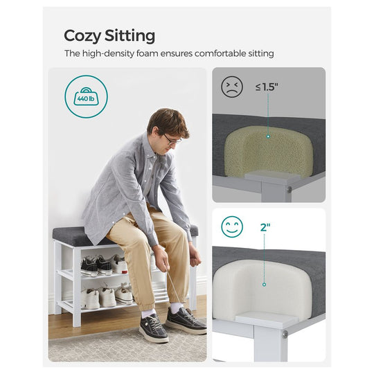 Cushioned Shoe Storage Bench | Entryway Seating With Shelves