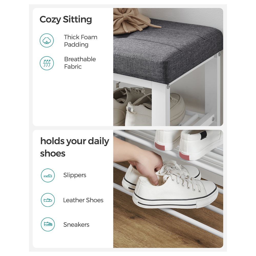 Cushioned Shoe Storage Bench | Entryway Seating With Shelves