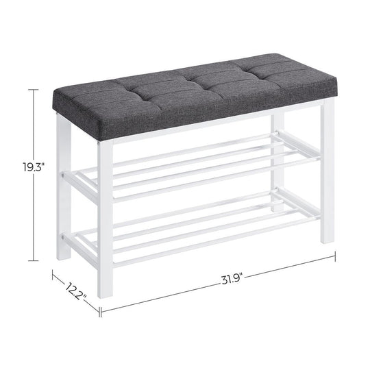 Cushioned Shoe Storage Bench | Entryway Seating With Shelves