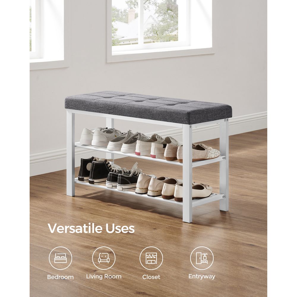 Cushioned Shoe Storage Bench | Entryway Seating With Shelves