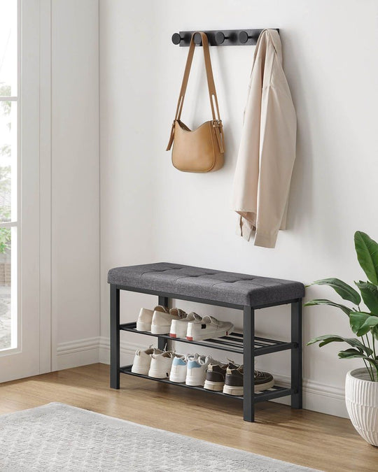 Cushioned Shoe Storage Bench | Entryway Seating With Shelves