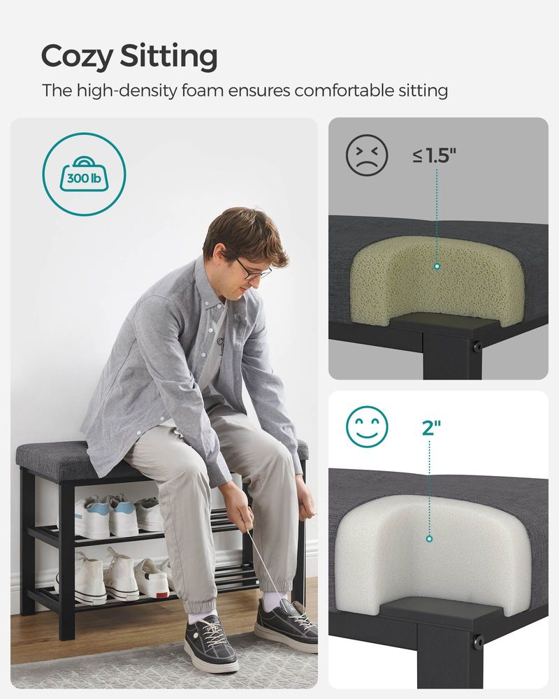 Cushioned Shoe Storage Bench | Entryway Seating With Shelves