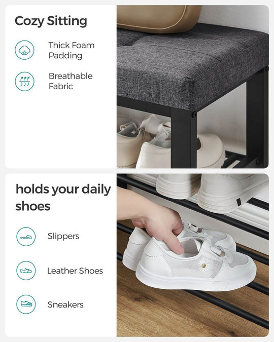Cushioned Shoe Storage Bench | Entryway Seating With Shelves