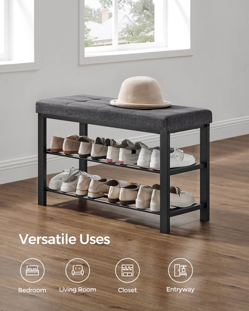 Cushioned Shoe Storage Bench | Entryway Seating With Shelves