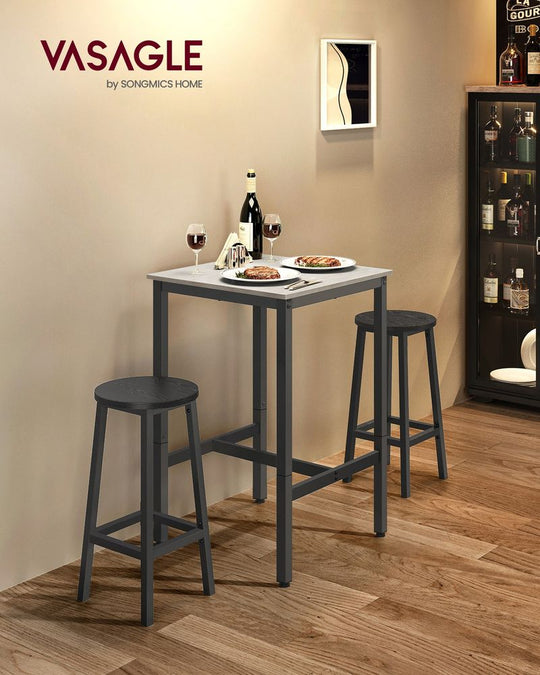 Square High Top Bar Table | Industrial Pub Table With Footrest