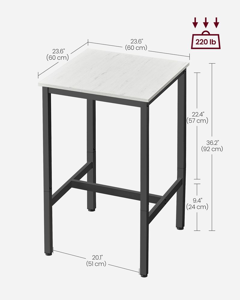 Square High Top Bar Table | Industrial Pub Table With Footrest