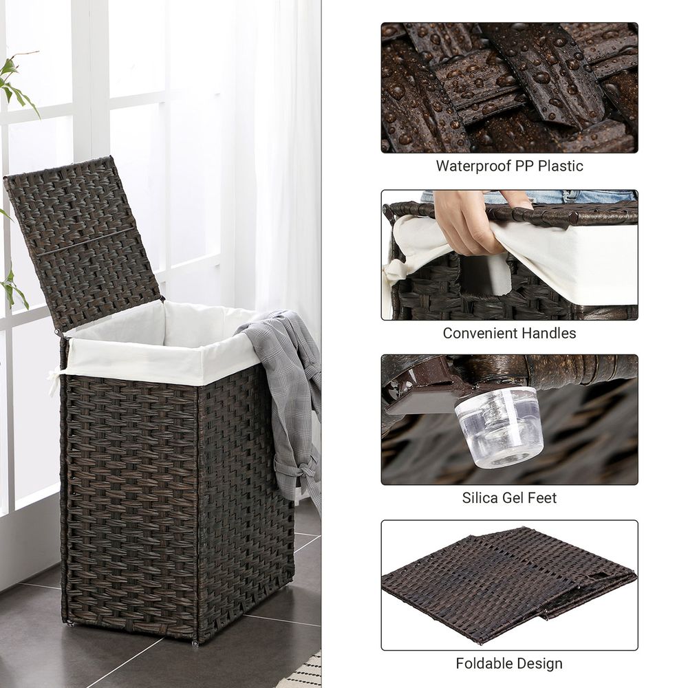 Woven Laundry Basket | Lidded Hamper With Fabric Liner