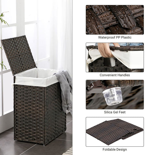 Woven Laundry Basket | Lidded Hamper With Fabric Liner