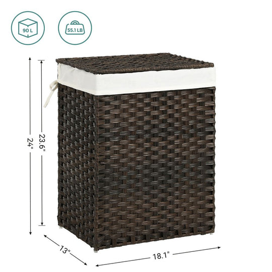 Woven Laundry Basket | Lidded Hamper With Fabric Liner