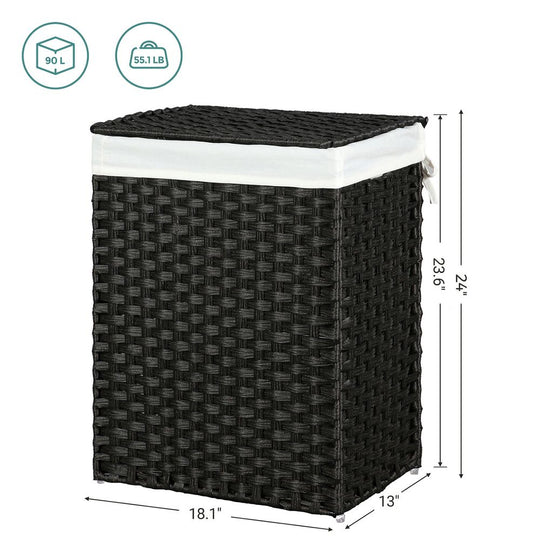 Woven Laundry Basket | Lidded Hamper With Fabric Liner