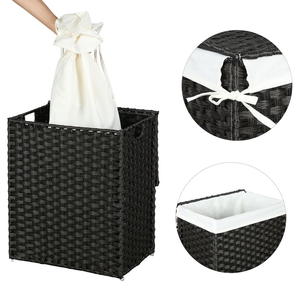 Woven Laundry Basket | Lidded Hamper With Fabric Liner