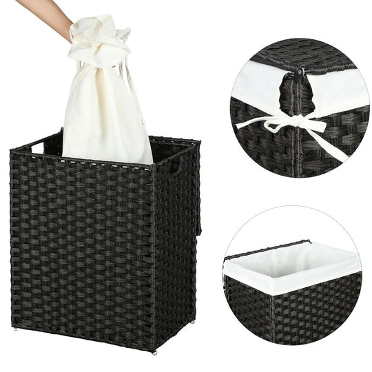 Woven Laundry Basket | Lidded Hamper With Fabric Liner