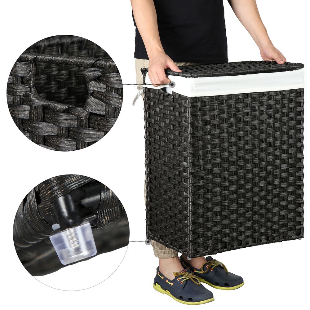 Woven Laundry Basket | Lidded Hamper With Fabric Liner