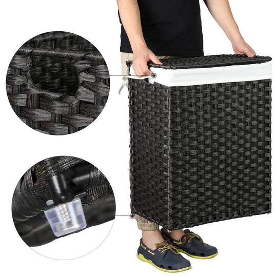 Woven Laundry Basket | Lidded Hamper With Fabric Liner