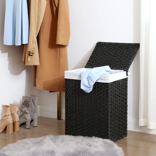 Woven Laundry Basket | Lidded Hamper With Fabric Liner