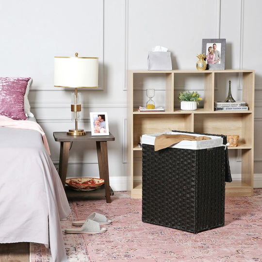 Woven Laundry Basket | Lidded Hamper With Fabric Liner