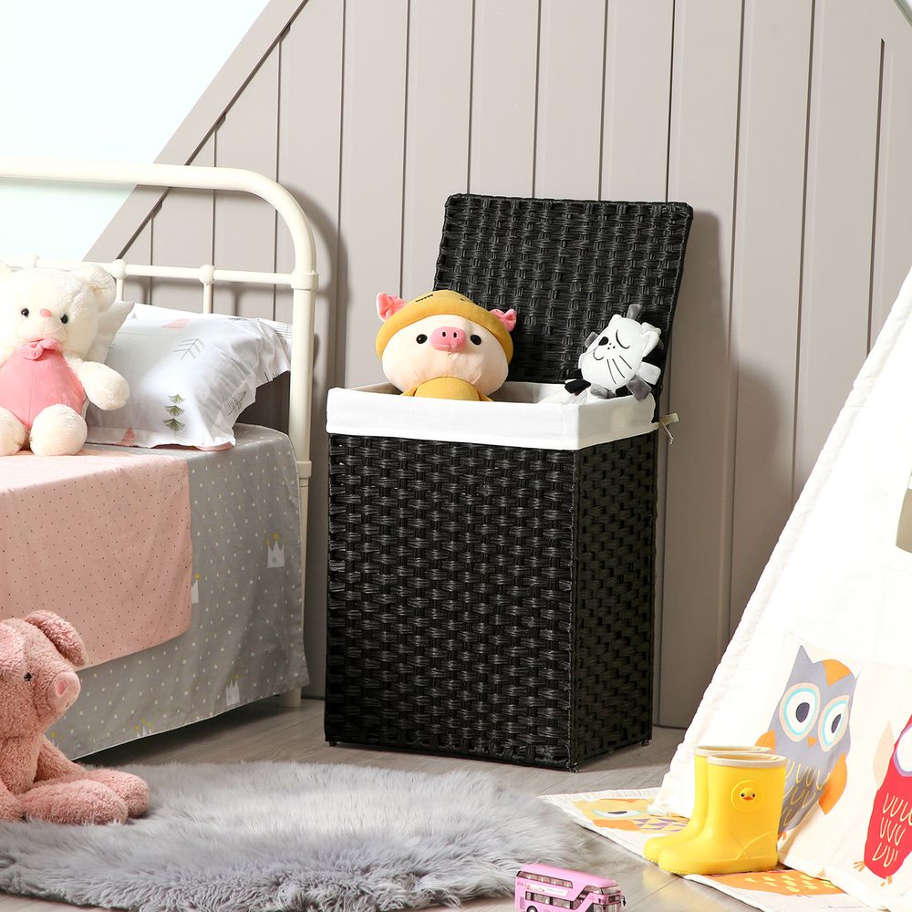 Woven Laundry Basket | Lidded Hamper With Fabric Liner