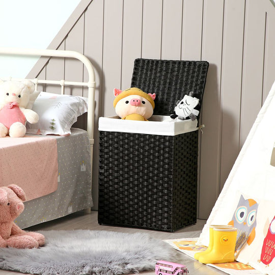 Woven Laundry Basket | Lidded Hamper With Fabric Liner