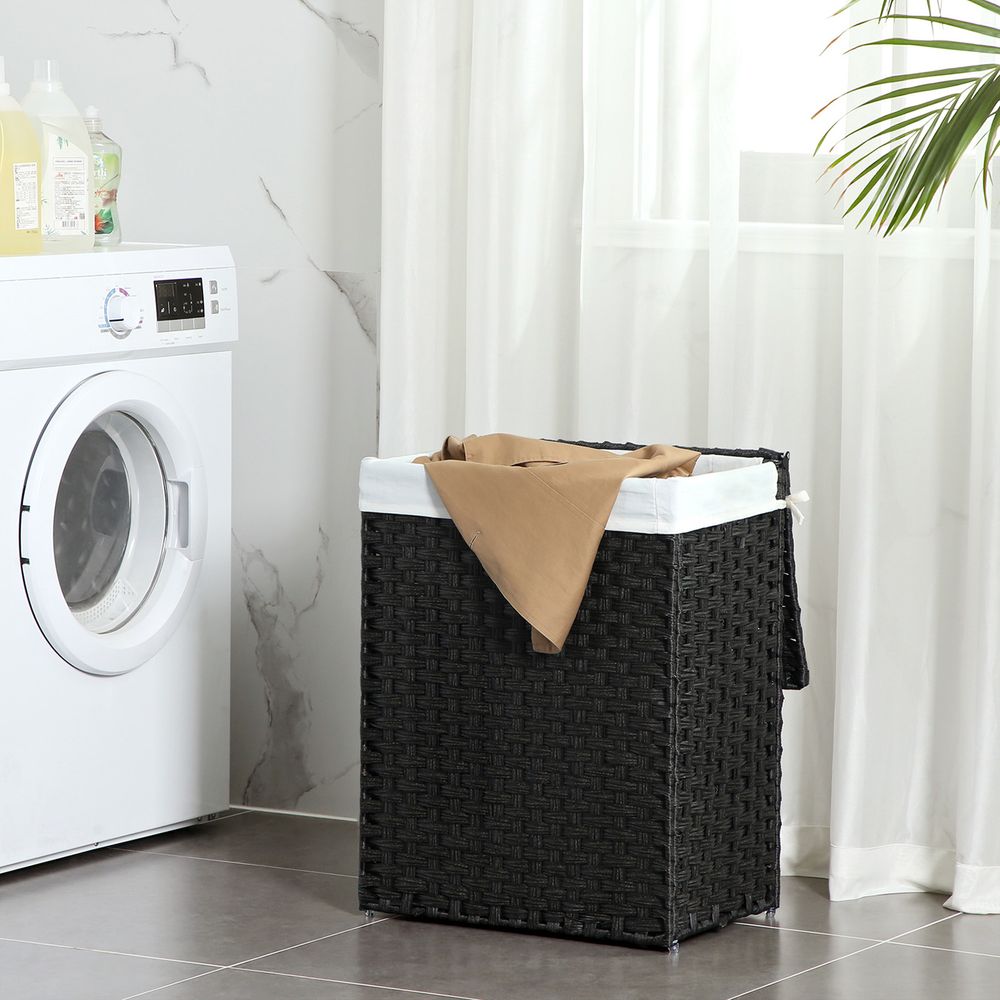 Woven Laundry Basket | Lidded Hamper With Fabric Liner