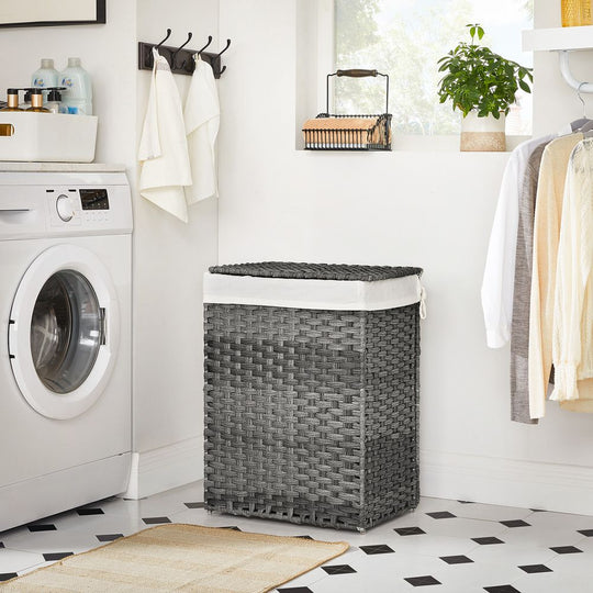 Woven Laundry Basket | Lidded Hamper With Fabric Liner