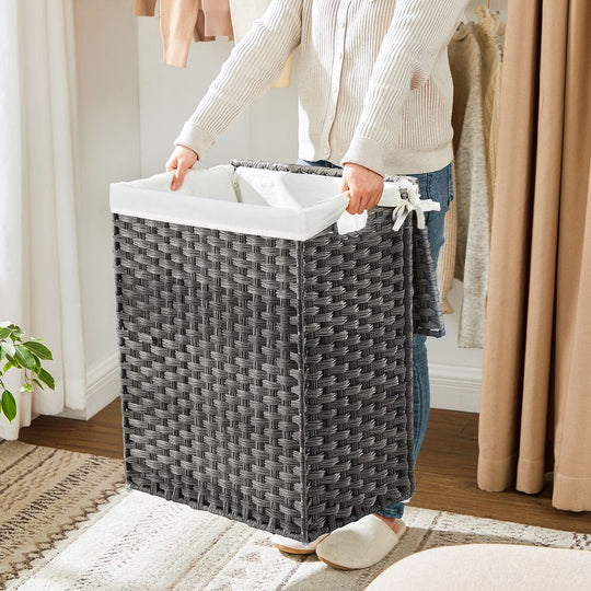 Woven Laundry Basket | Lidded Hamper With Fabric Liner