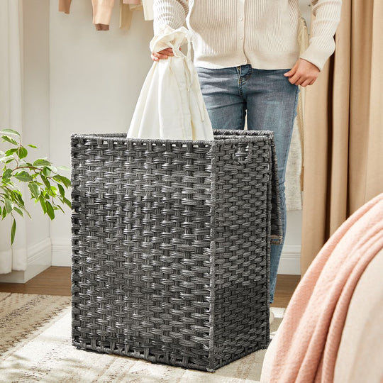 Woven Laundry Basket | Lidded Hamper With Fabric Liner
