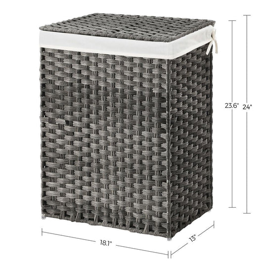 Woven Laundry Basket | Lidded Hamper With Fabric Liner
