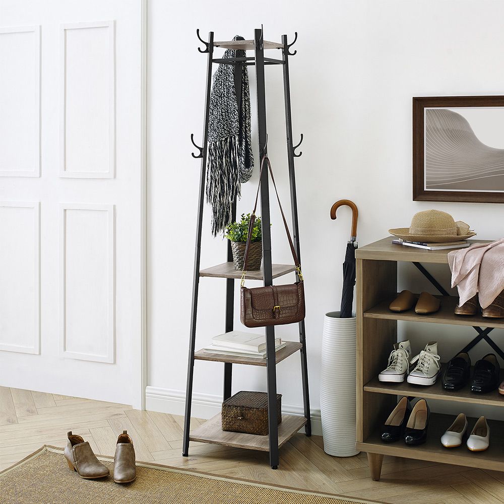 Industrial Coat Stand | Entryway Organizer With Storage Shelves