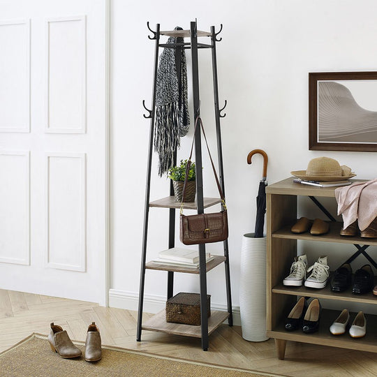 Industrial Coat Stand | Entryway Organizer With Storage Shelves