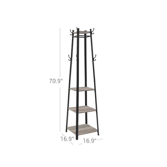 Industrial Coat Stand | Entryway Organizer With Storage Shelves